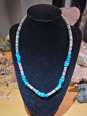 Natural Wampum Shell And Blue Dyed M.O.P